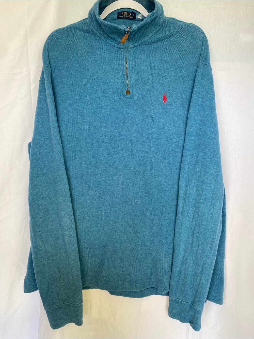 Polo Ralph Lauren Blue Solid Knit Cotton Mock Neck 1/4 Zip Sweater Mens XL